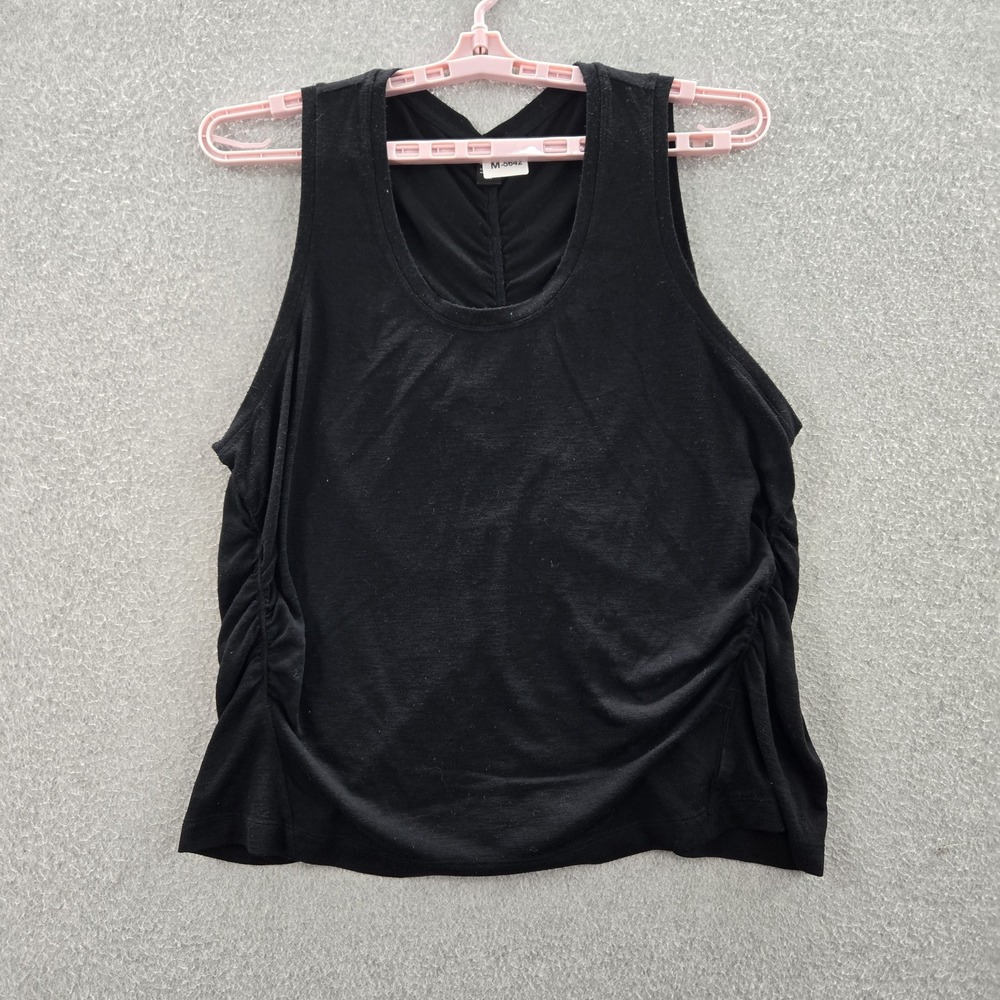 Athleta Women Tank Top 1X Black Activewear Ruched Round Neck Pullover